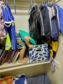 My  year old sons attempt at hide and seek