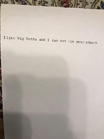 My yo son wanted a typewriter for Christmas This was the first thing he typed