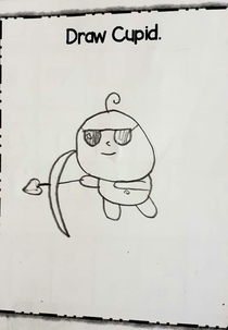 My youngest brother  had to draw Cupid for school