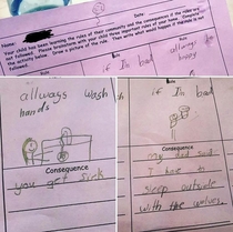 My  yr old daughters answer to last nights homework assignment probably isnt gonna win me any parenting awards but I got a pretty good laugh out of it -
