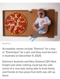 Name your baby after fast food chain to win  years of Dominos pizza
