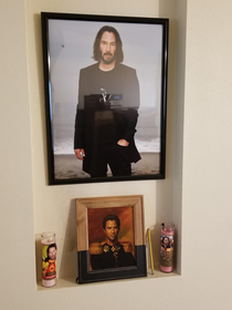 New house had an indentation in the wall Perfect spot for a Keanu shrine
