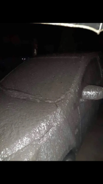 No its not snow its volcano ash Friend of my friends car