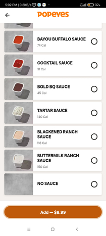 No sauce picture on the Popeyes app