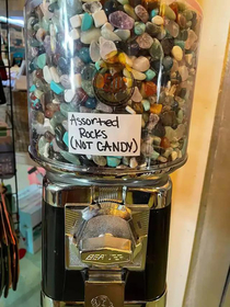 Not sure why they felt the need to specify who puts candy in a rock dispenser