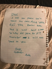 Note that my co-workers daughter wrote to him