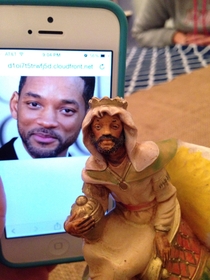 Noticed a peculiar resemblance in my friends nativity scene today I present you The Fresh Prince of Bethlehem