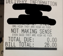 OC I work late night pizza delivery This ticket printed up last night 