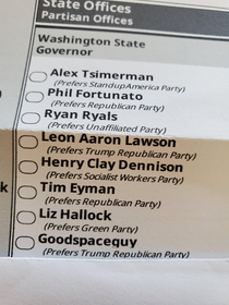 Okay so the name is good guy thats right Good space Guy Right goodspaceguy got it Youre on the ballot