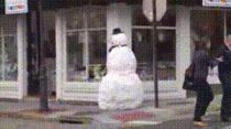 Old woman starts spot sprinting after being scared by snowman