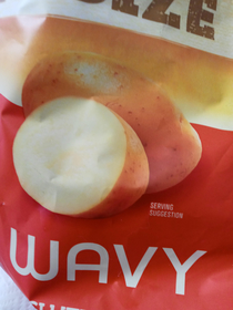 On this bag of wavy potato chips the serving suggestion is whole potato