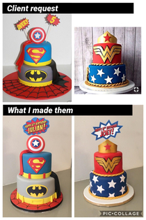 One cake turned out a little better and one turned out a little worse I was worried the client would be disappointed with Wonder Woman but she seemed happy with both cakes