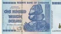 One hundred trillion dollar bill from Zimbabwe Hyperinflation on a hilarious level