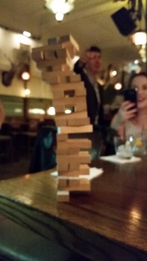 Only photo I took on the work night out I remember very little but apparently Im good at Jenga after a few drinks