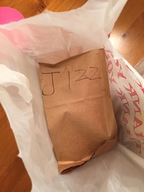 Ordered my wife the J Spicy Shrimp Special from our local Chinese Restaurant Imagine her surprise when she opened up the bag