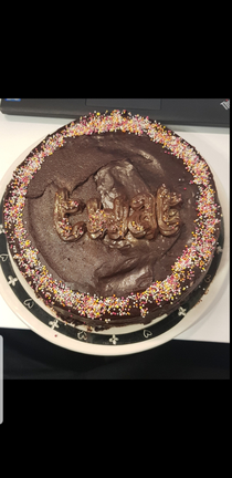 Our friend from work left last week We made him this lovely peanut butter and chocolate cake