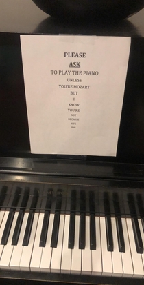 Our sign on our piano