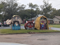 Our town today local hay bale decoration contest for Halloween This is one of them