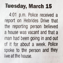 Our villages weekly police report never fails to entertain