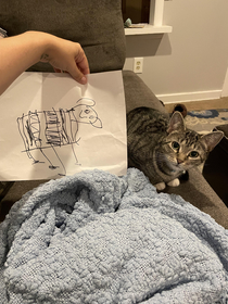 Our  year old drew a have you seen me of our cat pretty accurate imho