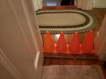 Our  year old set this up while I was in the bathroom and then proudly announced that I was trapped