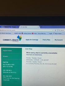 Pic #1 - Check out the hours of operation I was given for the Connect for Health Colorado live chat