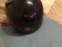 Pic #1 - I got some black reflective tape and made a thing on my crash helmet