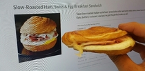 Pic #1 - Starbucks breakfast sandwich expectation vs reality as told by my coworker