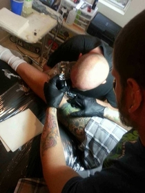 Pic #3 - My blind friend Nick had the opportunity to ink his tattoo artist