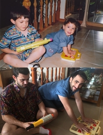 Pic #4 - for my Mums birthday my brother and I recreated our most awkward childhood photos as fully grown adults