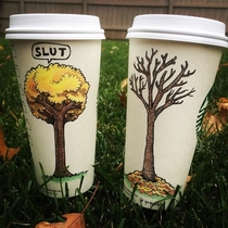 Pic #5 - Cartoonist draws on his coffee cup every morning