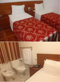 Picture of my hotelroom on booking website vs picture I made when we walked into the room I hope my roommate doesnt need to use the toilet tonight