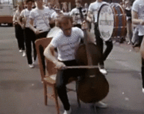 Playing cello in a marching band