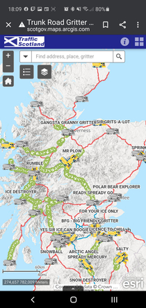 Please Appreciate some of the names of the Road Gritters across Scotland