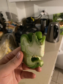 Please try to convince me this green pepper isnt a dinosaur I dare you