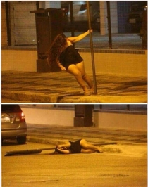 Pole dancing at the street