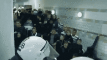 police speeding up escalator to get rid of all the hooligans