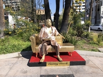Pop-up statue of Harvey Weinstein moments before getting taken down