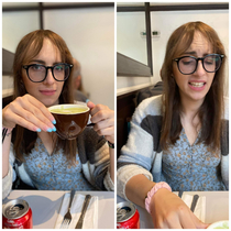 Posing with a drink vs trying the drink Turns out I dont like matcha