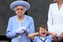 Prince Louis of Cambridge and Queen Elizabeth II during todays flyover