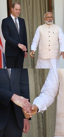 Prince Williams hand after shaking hands with Indias Prime Minister
