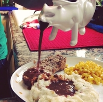 Puking kitty gravy boat thanks Kickstarter