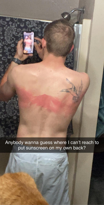 Put sunscreen on my own back May have missed a spot