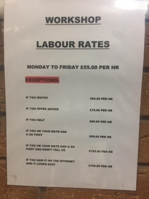 Rates at a local garage
