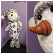 Realized the cutesy snowman at work has poop for a nose