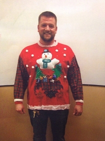 Received this bad boy a couple years ago as a joke gift Just won the ugly sweater contest at work