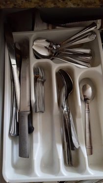 Replaced our forks with silver cocktail forks Roommate thought they shrunk in the dishwasher