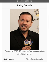 Ricky Gervais Wiki page after the Golden Globes tonight