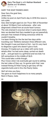 RIP Gary the goat you legend