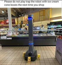 Robot Trapped by Ice Cream Cone Boxes